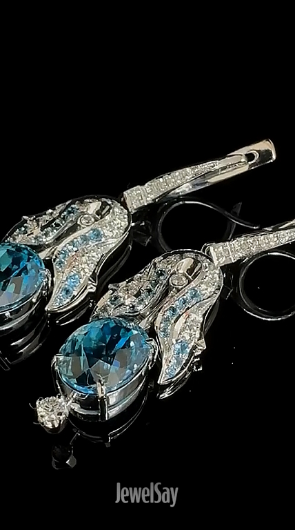 Exclusive white gold earrings with natural Cambodian blue zircon | Make to order or buy from JewelSay jewelers
