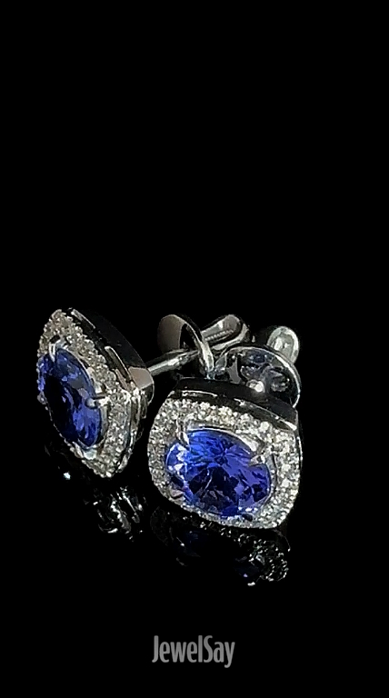 Серьги-пусеты с натуральным танзанитом 1,9 ct и бриллиантами | Купить или сделать на заказ у ювелиров JewelSay