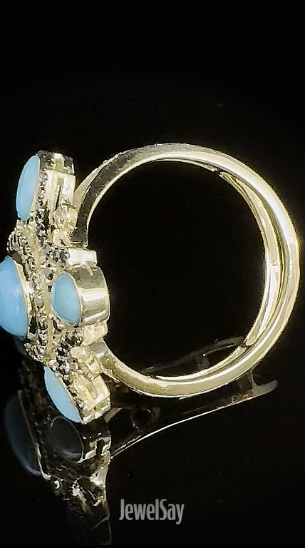 Кольцо с натуральной бирюзой и бриллиантами | Купить или сделать по индивидуальному заказу