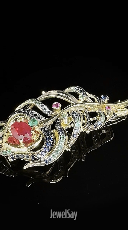 Exclusive Firebird Feather gold brooch with a natural ruby ​​| Buy or custom-make on JewelSay