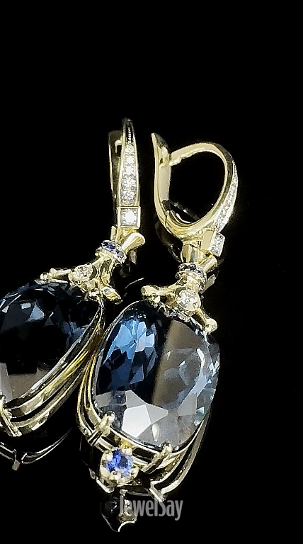 Эксклюзивные золотые серьги с натуральным Лондон топазом и бриллиантами | Купить или заказать авторское изготовление на JewelSay