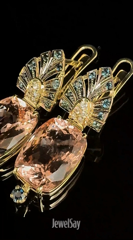 Серьги с натуральным морганитом 12,1 кт, сапфирами и бриллиантами