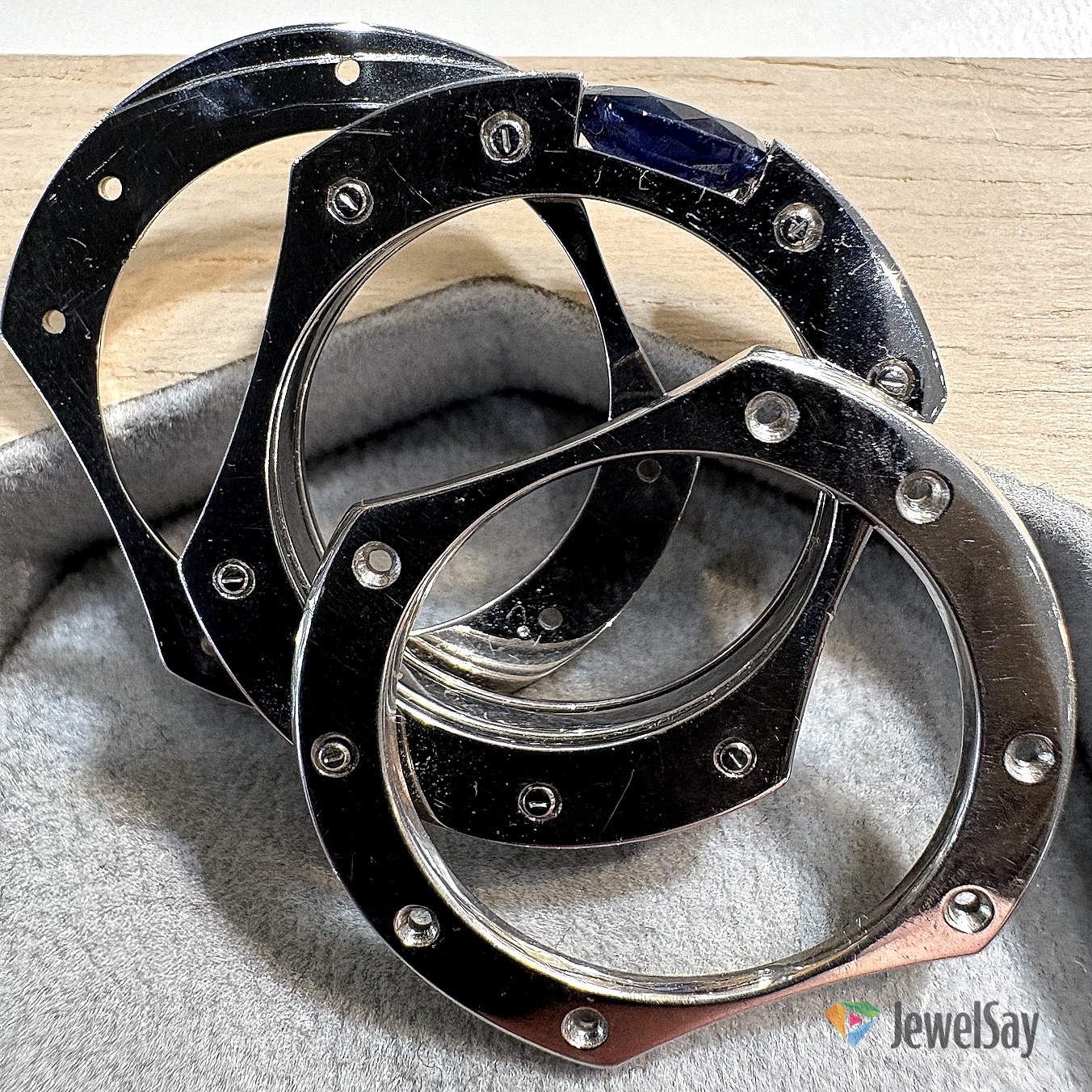 Modular wedding rings are assembled from several elements of different designs and shapes